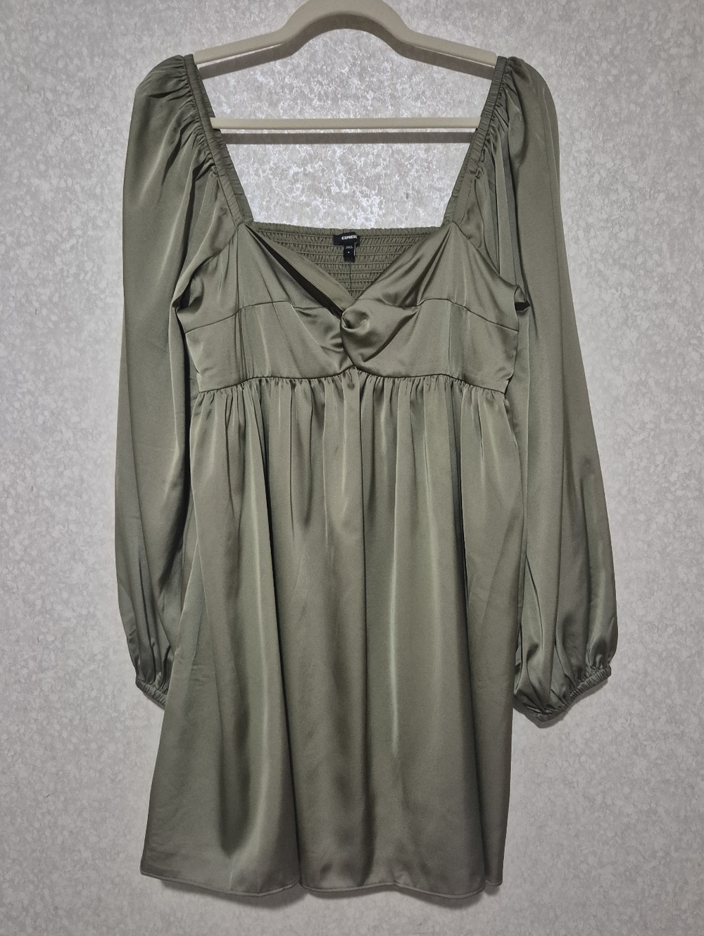 Express Olive Satin Long Sleeve Mini Dress...size:M
